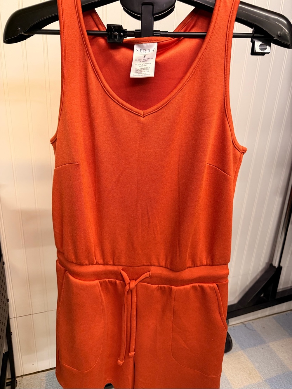 Serra Orange Sleeveless Drawstring Romper